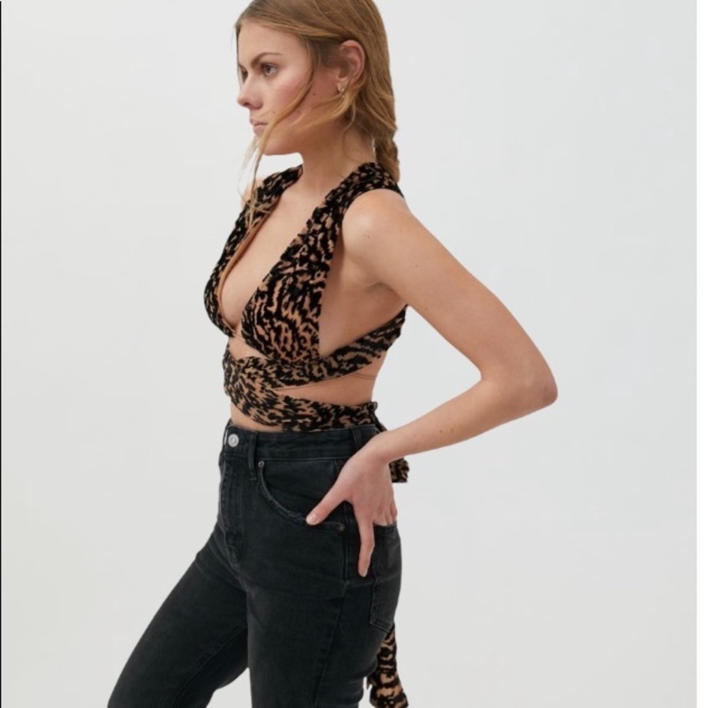 Lioness animal print Saint Germaine halter wrap top NWT